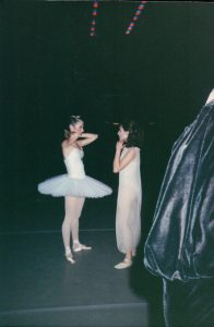Rachel (right) backstage before a performance.